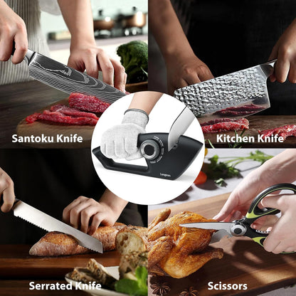 5-In-1 Knife Sharpener 5 Stage with a Pair of Cut-Resistant Glove, Original Premium Polish Blades, Serrated Knives, and Scissors