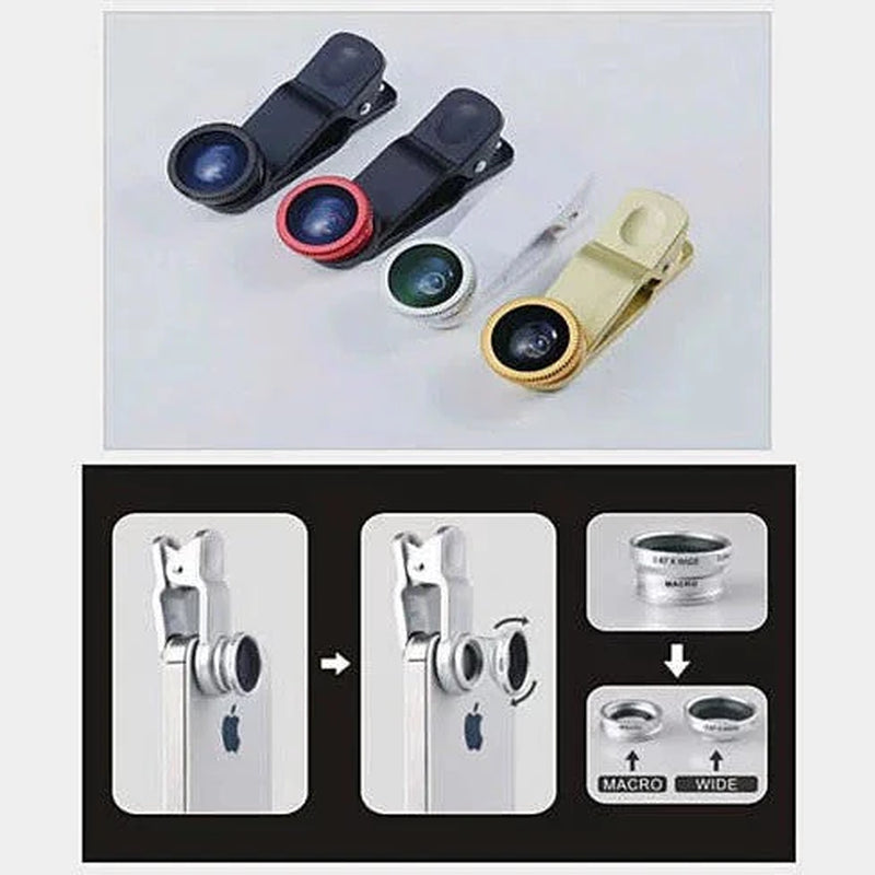 3-In-1 Universal Clip on Smartphone Camera Lens - 6 Colors