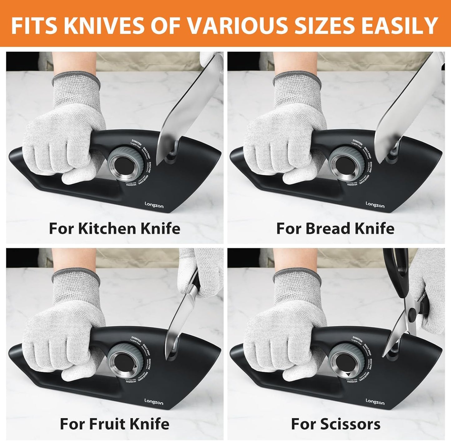 5-In-1 Knife Sharpener 5 Stage with a Pair of Cut-Resistant Glove, Original Premium Polish Blades, Serrated Knives, and Scissors